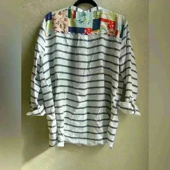 John Mark 100% linen floral embroidered button front blouse sz. XL coastal boho - Picture 4 of 9